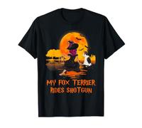 My Fox Terrier Rides Shotgun Dog and Witch Halloween Camiseta