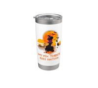 My Fox Terrier Rides Shotgun Dog and Witch Halloween Vaso térmico de acero inoxidable de doble pared