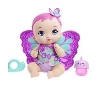 My Garden Baby Mariposas hago pipí Magenta Muñeco de juguete con manta mariposa, biberón y pañal, regalo para niños y niñas +18 meses (Mattel GYP10)