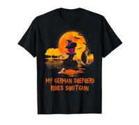 My German Shepherd Rides Shotgun Dog and Witch Halloween Camiseta