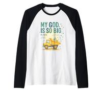 My God Is So Big Psalm 147:5 Construction Truck Watercolor Camiseta Manga Raglan