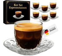 My-goodbuy24 Juego de Tazas de Café Con Platillos - 6 Tazas de Cristal y Plástico, Capacidad 110 ml, Moka, CT4493