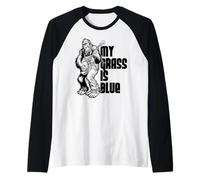 My Grass Is Blue Sasquatch Bigfoot Musician Retro Bluegrass Camiseta Manga Raglan