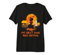 My Great Dane Rides Shotgun Dog and Witch Halloween Camiseta Premium