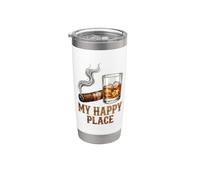My Happy Place Cigar Bourbon Lover, patio trasero para hombre Vaso térmico de acero inoxidable de doble pared