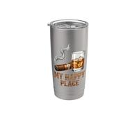 My Happy Place Cigar Bourbon Lover, patio trasero para hombre Vaso térmico de acero inoxidable de doble pared