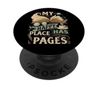 My Happy Place Has Pages Book Lover Reading Bibliophile PopSockets PopGrip Adhesivo