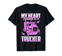 My Heart Belongs To A Trucker Funny Truck Driver Camiseta