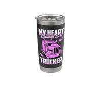 My Heart Belongs To A Trucker Funny Truck Driver Vaso térmico de acero inoxidable de doble pared