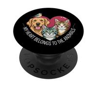My Heart Belongs To The Animals Dog Cat Bird Pet Lover PopSockets PopGrip Adhesivo