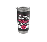 My Heart Is On That Mat Wrestling Mom Camisa divertida de lucha libre Vaso térmico de acero inoxidable de doble pared