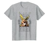 My Hero Academia All Might I Am Here Anime Camiseta, Niños, Gris Jaspeado, 10 años