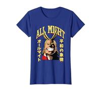 My Hero Academia All Might Portrait and Name Anime Camiseta, Mujer, Azul Real, S