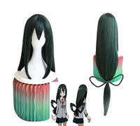 My Hero Academia Asui Tsuyu Peluca sintética verde oscuro vello facial Halloween Cosplay para adultos mujeres concierto fiesta juego de rol