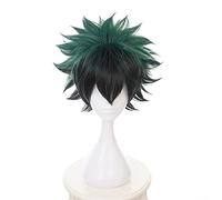 My Hero Academia Boku no Hiro Akademia Izuku Midoriya - Peluca corta de pelo resistente al calor, color verde y negro degradado, peluca + gorra