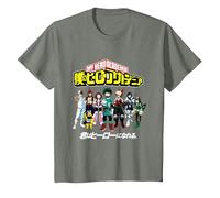 My Hero Academia Class 1A Group Shot Anime Camiseta, Niños, Verde Militar Jaspeado, 4 años