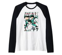 My Hero Academia Deku Action Poses Collage with Kanji Anime Camiseta Manga Raglan