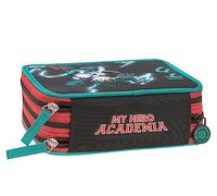 My Hero Academia - Estuche de 3 Compartimentos para niña y niño con papelería Escolar integrada y Compartimentos para bolígrafos + bolígrafo borrable Frixion - Estuche Escolar Grande Negro/Verde 20 x