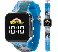 My Hero Academia - Reloj Digital LED para niños con Correa Impresa Deku y | Reloj LED resistente al agua con correa de personaje azul, pantalla negra y ajuste ajustable para muñecas de 5.5 a 8.5