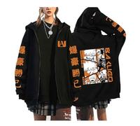 My Hero Academia Sudaderas con Cremallera Negro Manga Larga Cómodo Hip Hop Y2k Manga Jerseys Hombro Caído Dibujos Animados Anime Harajuku Chaquetas (Color 01,XS)