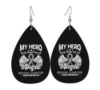 My Hero Is Now My Angel Brain Cancer Awarene Pendientes de cuero para mujer Pendientes colgantes Colgante con gancho Regalos para adultos Adolescentes Mujeres Niñas Accesorios