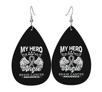 My Hero Is Now My Angel Brain Cancer Awarene Pendientes de cuero para mujer Pendientes colgantes Colgante con gancho Regalos para adultos Adolescentes Mujeres Niñas Accesorios