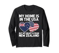 My Home USA My Heart Bandera de Nueva Zelanda Kiwi American Pride Manga Larga