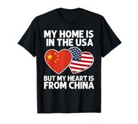 My Home USA My Heart China Bandera del Orgullo Americano Chino Camiseta