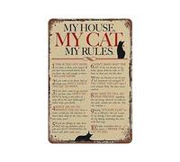 My House My Cat My Rules - Letrero de metal para el hogar, café, garaje, decoración de pared, póster vintage, letreros de bar para el hogar, bar, letrero de metal retro