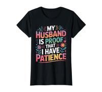 My Husband Is Proof That I Have Patience Wife Marriage - Camiseta gráfica económica, Mujer, Negro, L