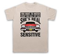 My Icon Art and Clothing Classic Car Horror She's Real Sensitive Fury Car Plym Christ - Camiseta para hombre, arena, XL