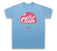 My Icon Art and Clothing Eat Clean Train Dirty Bodybuilding Gym Workout Fitness Slogan - Camiseta para hombre, azul celeste, L