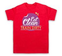 My Icon Art and Clothing Eat Clean Train Dirty Bodybuilding Gym Workout Fitness Slogan - Camiseta para hombre, rosso, L