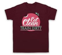 My Icon Art and Clothing Eat Clean Train Dirty Bodybuilding Gym Workout Fitness Slogan - Camiseta para hombre, rojo (Maroon), XXL