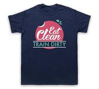 My Icon Art and Clothing Eat Clean Train Dirty Bodybuilding Gym Workout Fitness Slogan - Camiseta para hombre, azul marino, 5XL