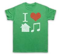 My Icon Art and Clothing I Love House Music Slogan Dance DJ Techno - Camiseta para hombre, verde, S