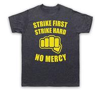 My Icon Art and Clothing Karate Motto Strike First Strike Hard No Mercy Cobra Bad Guys - Camiseta retro para hombre, Pizarra vintage., S