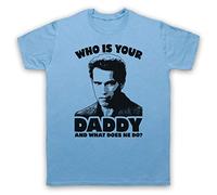 My Icon Art and Clothing Kindergarten Who is Your Daddy and What Does He Do? Arnie Cop Film - Camiseta para hombre, azul celeste, S