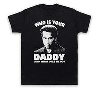 My Icon Art and Clothing Kindergarten Who is Your Daddy and What Does He Do? Arnie Cop Film - Camiseta para hombre, Negro, XXL