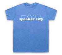 My Icon Art and Clothing Old Comedy School Speaker City Logo - Camiseta para hombre, azul vintage, XL