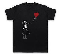 My Icon Art & Clothing Banksy Girl Heart Balloon Graffiti Street Art - Camiseta para hombre Negro XXL