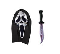 My Illusions Juego de accesorios para disfraz de Halloween con licencia oficial de Scream GhostFace + cuchillo para adultos (máscara cromada plateada)