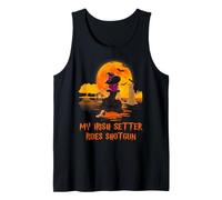 My Irish Setter Rides Shotgun Dog and Witch Funny Halloween Camiseta sin Mangas