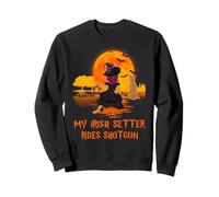 My Irish Setter Rides Shotgun Dog and Witch Funny Halloween Sudadera