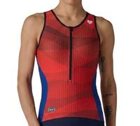 MY KILOMETRE Camiseta de Sin Manga para Triatlón Mujer - Maillot de Ciclismo con Cremallera Completa y 2 Bolsillos Traseros Reflectantes, Secado rápido, para Carrera y Natación (Rojo L)