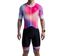 MY KILOMETRE Traje de Triatlón para Hombre Manga Corta, Secado Rápido y Transpirable, con Bolsillo Trasero y Cierre Delantero, para Competición/Entrenamiento