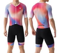 MY KILOMETRE Traje de Triatlón para Hombre Manga Corta, Secado Rápido y Transpirable, con Bolsillo Trasero y Cierre Delantero, para Competición/Entrenamiento