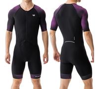 MY KILOMETRE Traje de Triatlón para Hombre Manga Corta - Trisuit Transpirable y de Secado Rápido con Bolsillo Trasero para Natación, Ciclismo y Carrera(Morado L)