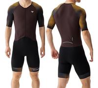 MY KILOMETRE Traje de Triatlón para Hombre Manga Corta - Trisuit Transpirable y de Secado Rápido con Bolsillo Trasero para Natación, Ciclismo y Carrera(Naranja M)