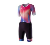 MY KILOMETRE Traje de Triatlón para Mujer Corta Manga - Trisuit con Cremallera Completa y Bolsillos Traseros Secado Rápido para Natación, Ciclismo y Carrera UPF50+
